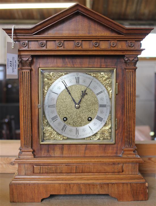 German architectural walnut mantel clock(-)